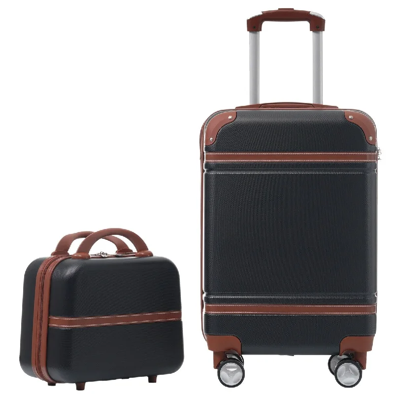 20 IN Hardside Luggage with Cosmetic Case , 2 Piece Lightweight Suitcase Set with Spinner Wheels, Carry on Vintage Luggage