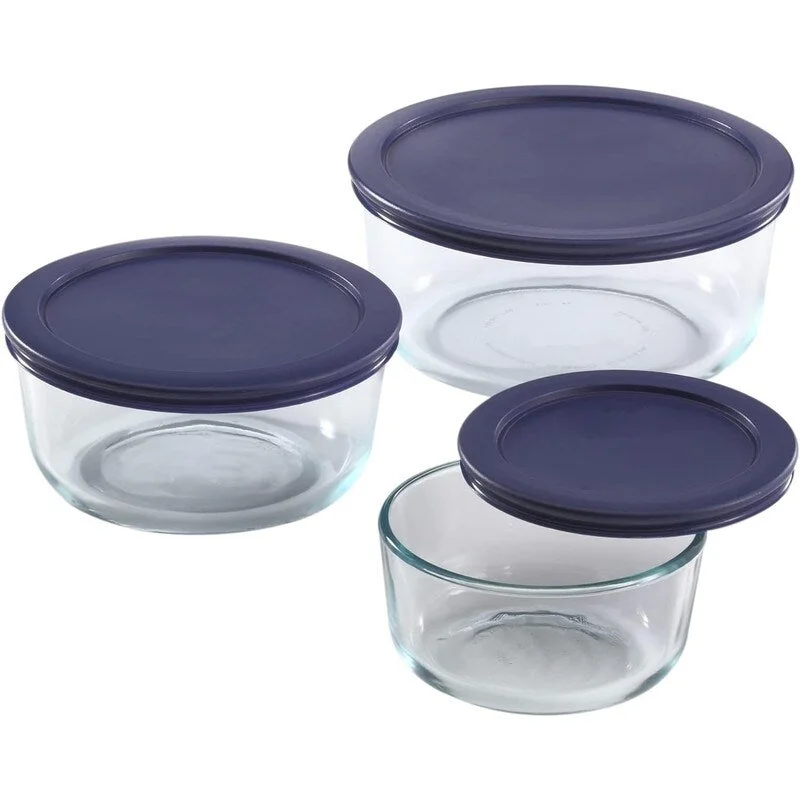 3-Piece Large Round Glass Food Storage Set, Dishwasher, Microwave and Freezer Washable - 3 Pack (Medium)+Blue 3-Piece Large Round Glass Food Storage Set, Dishwasher, Microwave and Freezer Washable - 3 Pack (Medium)+Blue