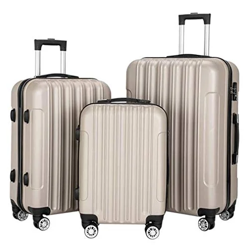 Travel garment hangers that are foldable for easy packing3 Pieces ABS Luggage Sets Trolley Case, Large Capacity Multifunctional Traveling Suitcase Hardshell with Spinner Wheel and Coded Lock, 20" & 24" & 28" (Champagne)