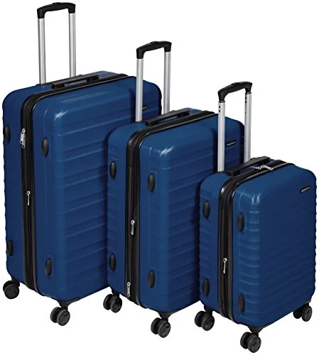 Luggage straps with buckle closures to secure overstuffed bagsAmazonbasics Hardside Spinner Luggage - 3 Piece Set (20", 24", 28"), Navy Blue