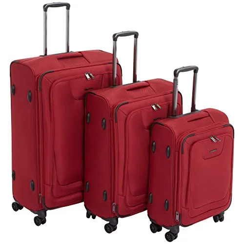 AmazonBasics Premium Expandable Softside Spinner Luggage With TSA Lock 3-Piece Set - 21/25/29-Inch, Red AmazonBasics Premium Expandable Softside Spinner Luggage With TSA Lock 3-Piece Set - 21/25/29-Inch, Red