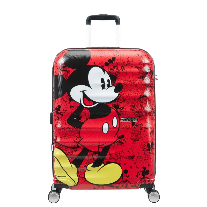 Leather luggage handles for a comfortable and stylish gripAmerican Tourister Disney Wavebreaker Spinner Medium Luggage - Mickey Comics Red Leather luggage handles for a comfortable and stylish gripAmerican Tourister Disney Wavebreaker Spinner Medium Luggage - Mickey Comics Red