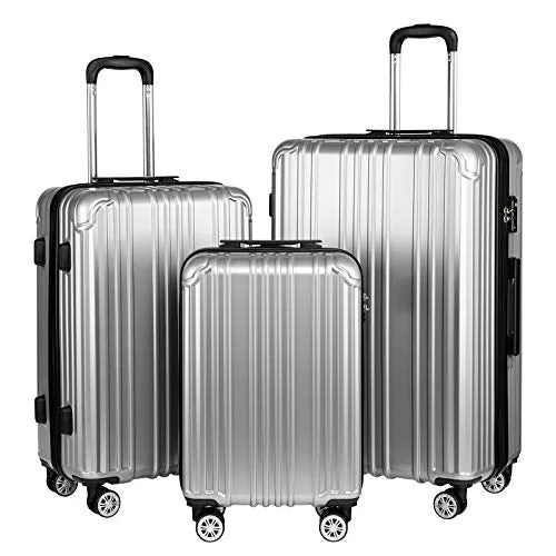 Waterproof luggage covers for protection against rain on outdoor tripsCOOLIFE Luggage Expandable Suitcase PC+ABS 3 Piece Set with TSA Lock Spinner Carry on 20in24in28in (Sliver, 3 piece set)