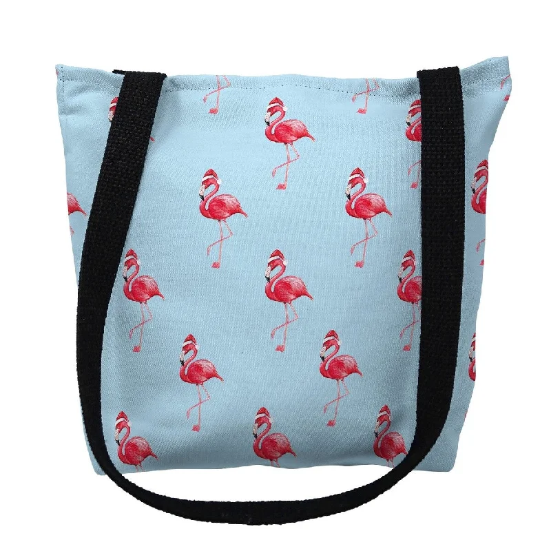 Flamingo Santa Tiled Small Tote Bag 13x13