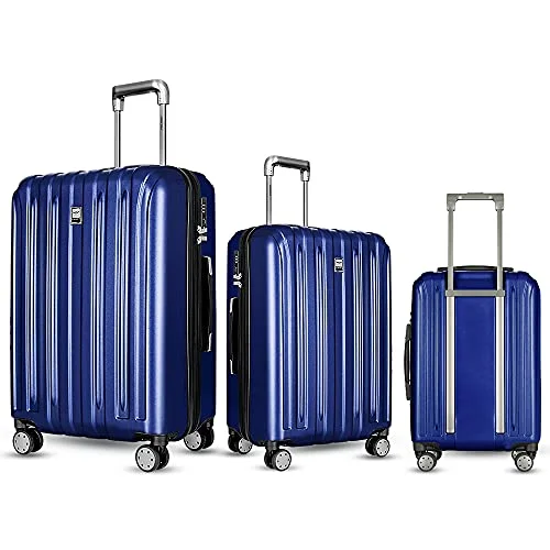 Charging station travel adapters with multiple USB ports for powering devices on the goFOCHIER F Hard Shell Luggage 3 Piece Set with Spinner Wheels, Expandable Lightweight Suitcase with TSA Lock 20 24 28 Inch, Blue