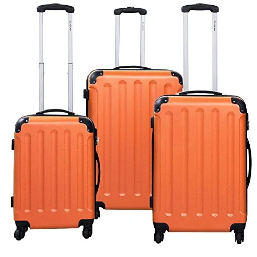 Leather luggage handles for a comfortable and stylish gripGoplus 3 Pcs Luggage Set Hardside Travel Rolling Suitcase Abs Globalway (Orange)