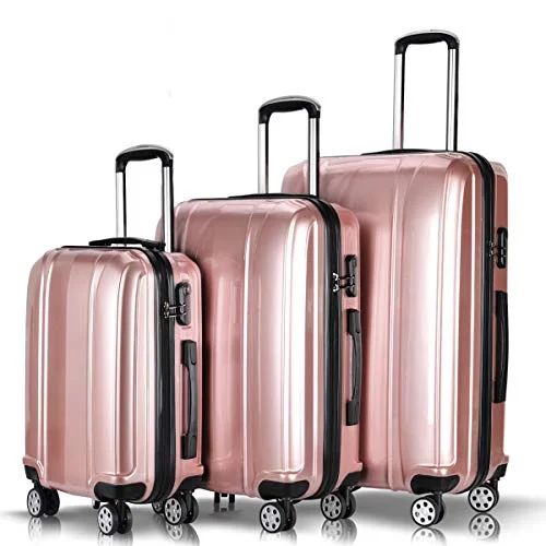 Anti - theft RFID blocking travel wallet for safe money and card storageGoplus 3Pcs Luggage Set, Hardside Travel Suitcase, 20" 24" 28" ABS + PC Travel Trolley Case w/Coded Lock, 360° Spinner Wheels Lightweight Suitcase