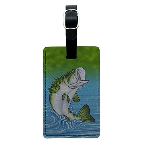 Graphics & More Bass Fishing Jumping Out of Water Leather Luggage Id Tag Suitcase, Black Graphics & More Bass Fishing Jumping Out of Water Leather Luggage Id Tag Suitcase, Black