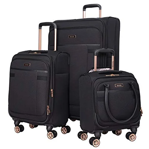 Magnetic luggage labels that can be easily changed or removedkensie Women's Hudson Softside 3-Piece Spinner Luggage Set, Black with Rose Gold, (20/24/28) Magnetic luggage labels that can be easily changed or removedkensie Women's Hudson Softside 3-Piece Spinner Luggage Set, Black with Rose Gold, (20/24/28)