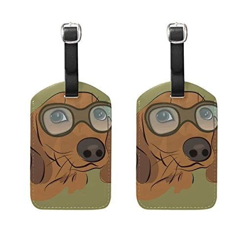 LORVIES Dachshund Dog With Glasses Luggage Tags Travel Labels Tag Name Card Holder for Baggage Suitcase Bag Backpacks, 2 PCS LORVIES Dachshund Dog With Glasses Luggage Tags Travel Labels Tag Name Card Holder for Baggage Suitcase Bag Backpacks, 2 PCS