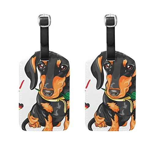 LORVIES Dog Dachshund With Red Rose Luggage Tags Travel Labels Tag Name Card Holder for Baggage Suitcase Bag Backpacks, 2 PCS LORVIES Dog Dachshund With Red Rose Luggage Tags Travel Labels Tag Name Card Holder for Baggage Suitcase Bag Backpacks, 2 PCS