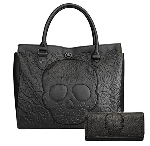 Charging station travel adapters with multiple USB ports for powering devices on the goLoungefly Pebble Skull Big Purse and Matching Wallet Set (Black)