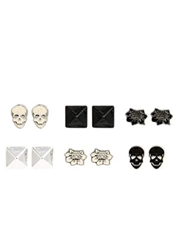 Hanging toiletry bags with multiple compartments for bathroom essentialsLoungefly Skull, Lotus Flower, Pyramid Goth Black & White Set 6 Pairs Earrings