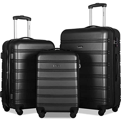 Leather luggage handles for a comfortable and stylish gripMerax Expandable Luggage Sets with TSA Locks, 3 Piece Lightweight Spinner Suitcase Set (Black2020)