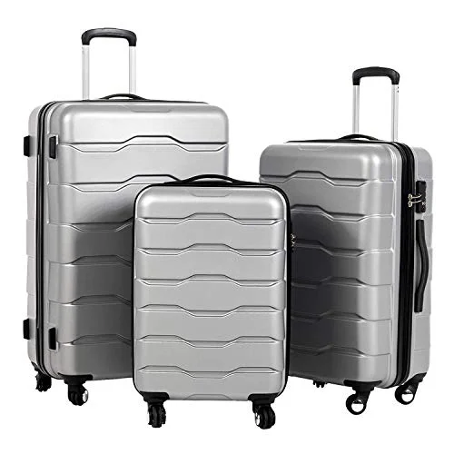 Murtisol 3 Pieces ABS Luggage Sets TSA Lock Lightweight Durable 210D Lining Trolley Cases Spinner Suitcase 20" 24" 28",3PCS Silver
