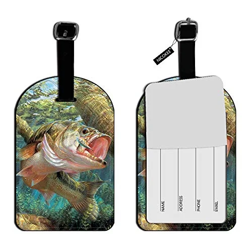 Nicokee Bass Fish Jumping Hook In River Luggage ID Tags Cards Travel ID Label Leather Baggage Airplane Labels Nicokee Bass Fish Jumping Hook In River Luggage ID Tags Cards Travel ID Label Leather Baggage Airplane Labels