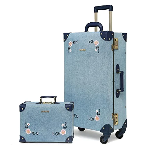 Suitcase wheels replacement kits for smooth rolling after long - term useNZBZ Travel Vintage Trunk Luggage Set with Spinner Wheels Cute Retro Suitcase for Women, 2 Pieces (Embroidered Flowers Dark Blue Set, 26"+12") Suitcase wheels replacement kits for smooth rolling after long - term useNZBZ Travel Vintage Trunk Luggage Set with Spinner Wheels Cute Retro Suitcase for Women, 2 Pieces (Embroidered Flowers Dark Blue Set, 26"+12")