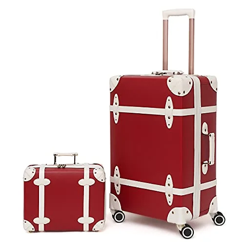 Leather luggage handles for a comfortable and stylish gripNZBZ Vintage Luggage Set of 2 Pieces with TSA Lock Cute Retro Trunk luggage (Cherry Red, 14inch & 28inch) Leather luggage handles for a comfortable and stylish gripNZBZ Vintage Luggage Set of 2 Pieces with TSA Lock Cute Retro Trunk luggage (Cherry Red, 14inch & 28inch)