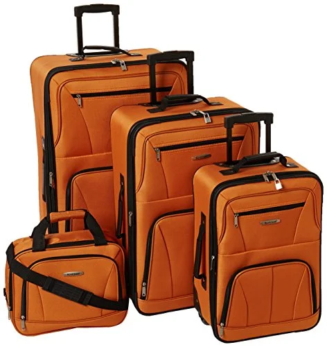 Waterproof luggage covers for protection against rain on outdoor tripsRockland Journey Softside Upright Luggage Set, Orange, 4-Piece (14/19/24/28)
