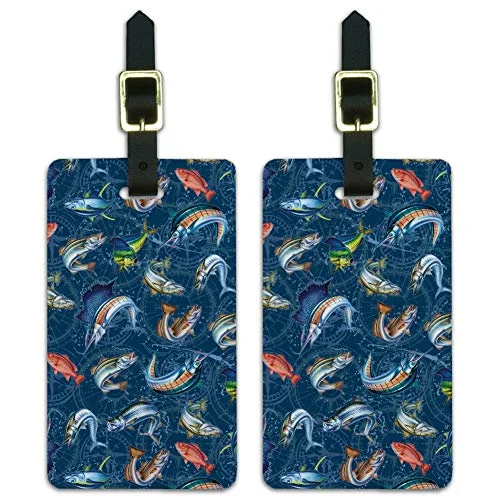 Salt Water Game Fish Fishing Compass Luggage ID Tags Carry-On Cards - Set of 2