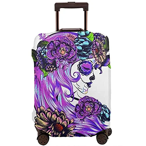 Travel Luggage Cover,Sugar Skull Girl In Decorative Flower Wreath,Washable Elastic Durable , With Concealed Zipper Suitcase Protector Fits For 29-32 Inch -XL. Travel Luggage Cover,Sugar Skull Girl In Decorative Flower Wreath,Washable Elastic Durable , With Concealed Zipper Suitcase Protector Fits For 29-32 Inch -XL.