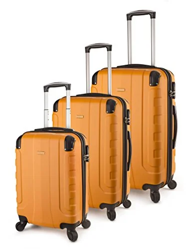 Lightweight luggage tags with personalized names and contact info for easy identificationTravelcross Chicago Luggage 3 Piece Lightweight Spinner Set (Orange)