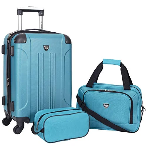 Charging station travel adapters with multiple USB ports for powering devices on the goTravelers Club Sky+ Luggage Set, Teal, 3 Piece