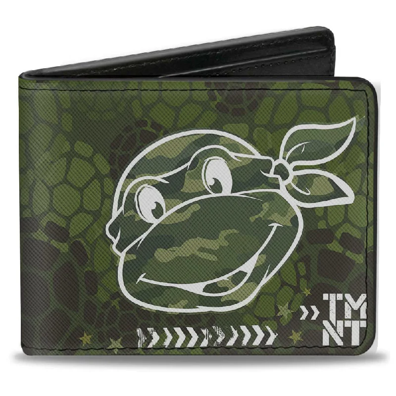Stainless steel money clips for durabilityBi-Fold Wallet - Classic Turtle Face CLOSE-UP Outline TMNT Turtle Shell Camo Olive White Stainless steel money clips for durabilityBi-Fold Wallet - Classic Turtle Face CLOSE-UP Outline TMNT Turtle Shell Camo Olive White