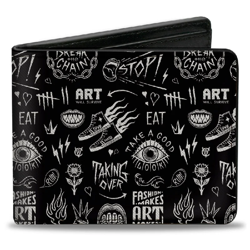 Slim money clips for minimalist walletsBi-Fold Wallet - Cruella Rebel Heart Badge and Icon Collage Black White Slim money clips for minimalist walletsBi-Fold Wallet - Cruella Rebel Heart Badge and Icon Collage Black White