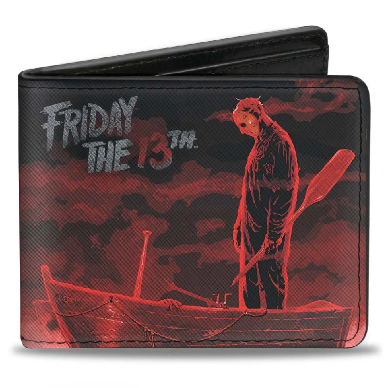 Eco-friendly money clips made from sustainable materialsBi-Fold Wallet - FRIDAY THE 13th Jason Boat Murder Black Reds White