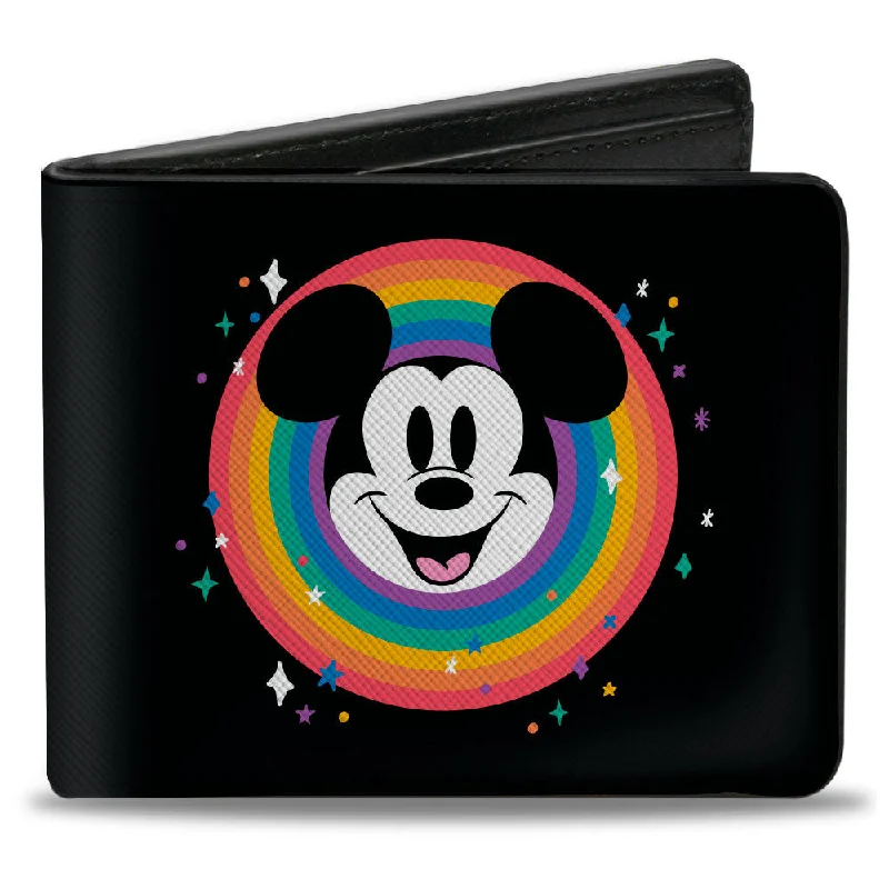 Money clips for women with sleek designsBi-Fold Wallet - Mickey Mouse Smiling Face + DISNEY PRIDE Signature Logo Black/Rainbow