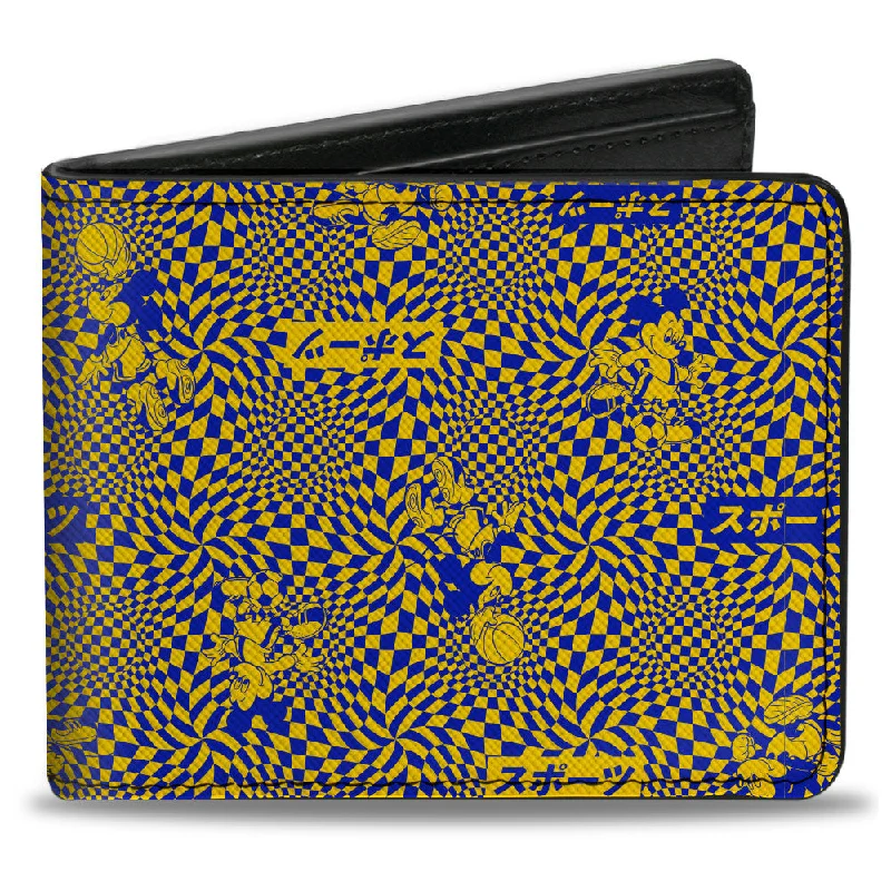 Money clips with magnetic closureBi-Fold Wallet - Mickey Mouse Sport Pose and Checkers Collage Yellow/Blue