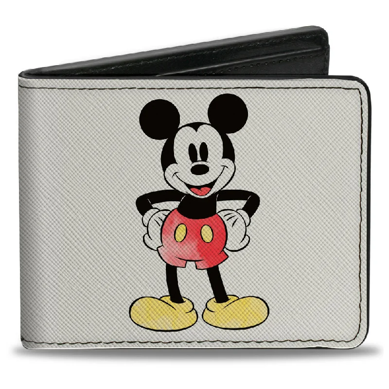 Best money clips for cash and cardsBi-Fold Wallet - Mickey Mouse Standing Pose and Script White Black