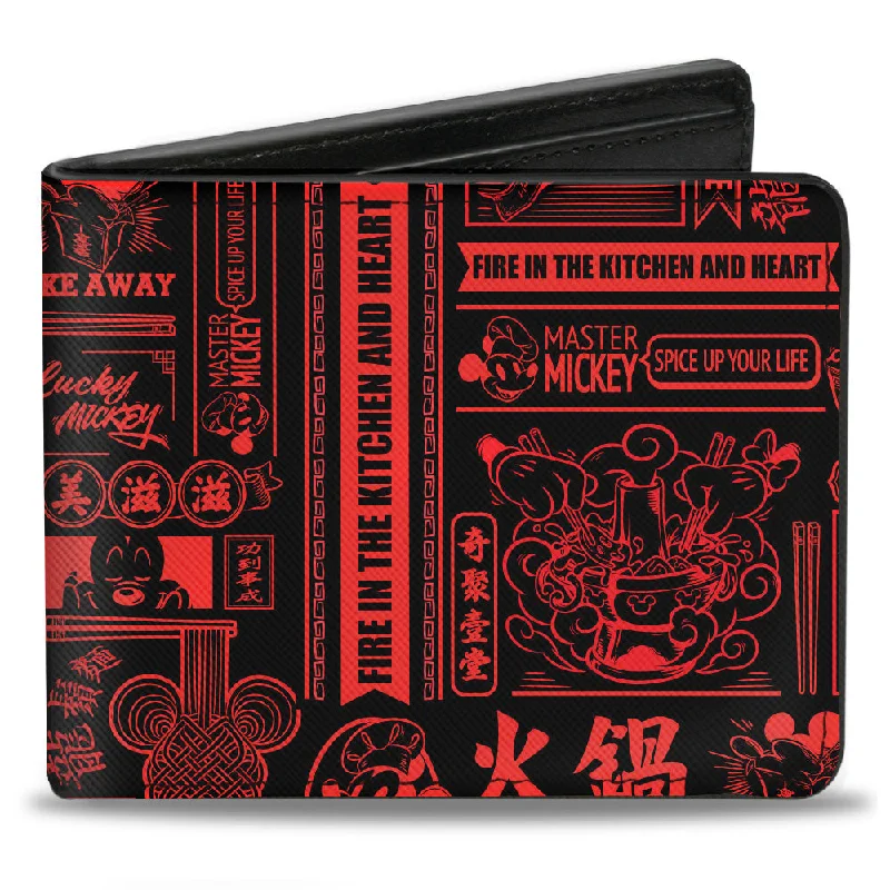 Money clips for holding large amounts of cashBi-Fold Wallet - Mickey Mouse Tasting China Collage Black Red