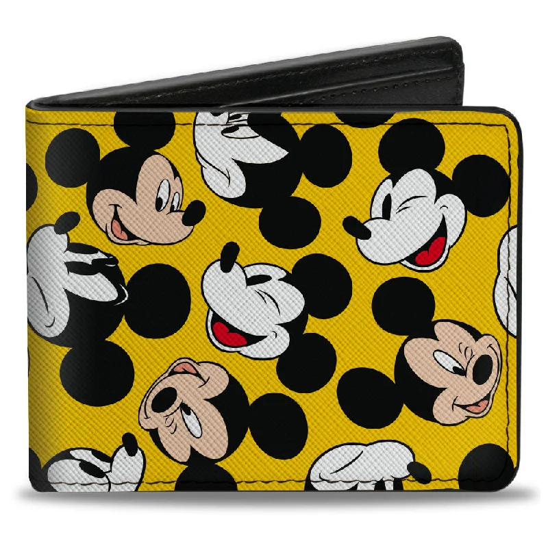 Luxury leather money clips with card slotsBi-Fold Wallet - Mickey Mouse Through the Years Expressions Scattered Yellow