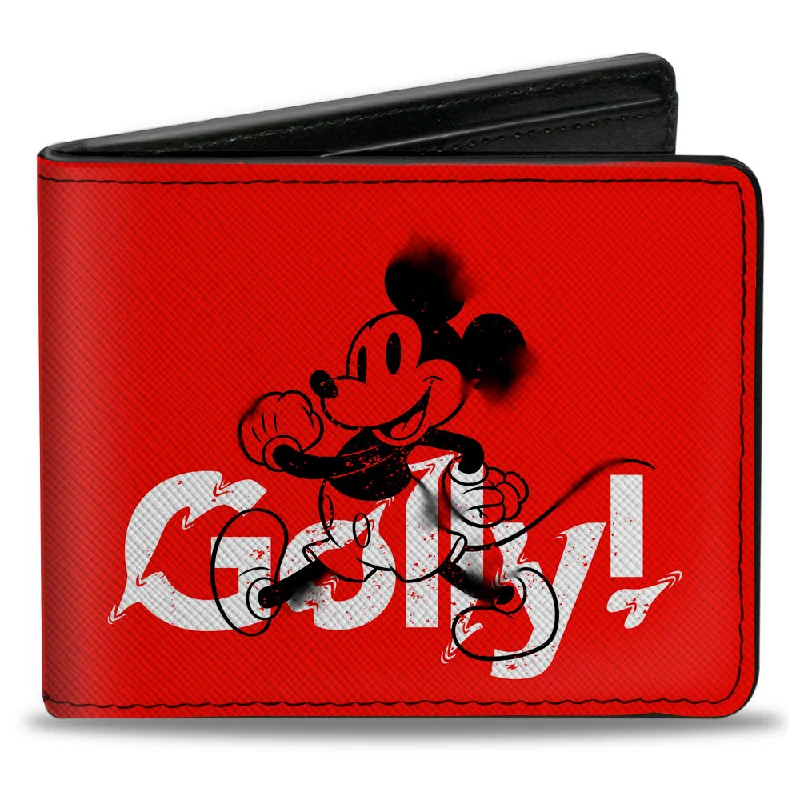 Slim money clips for minimalist walletsBi-Fold Wallet - Mickey Mouse Walking Pose + MICKEY 1928 Logo Fade Red Black White