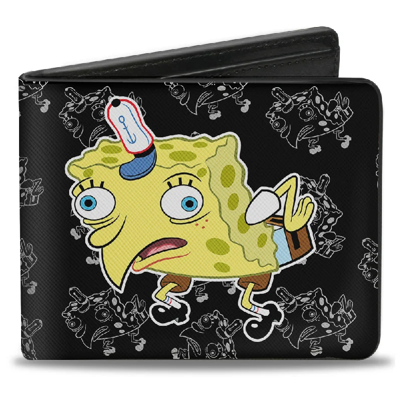 Lightweight money clips for travelBi-Fold Wallet - Mocking SpongeBob Pose Pose Outline Black Gray