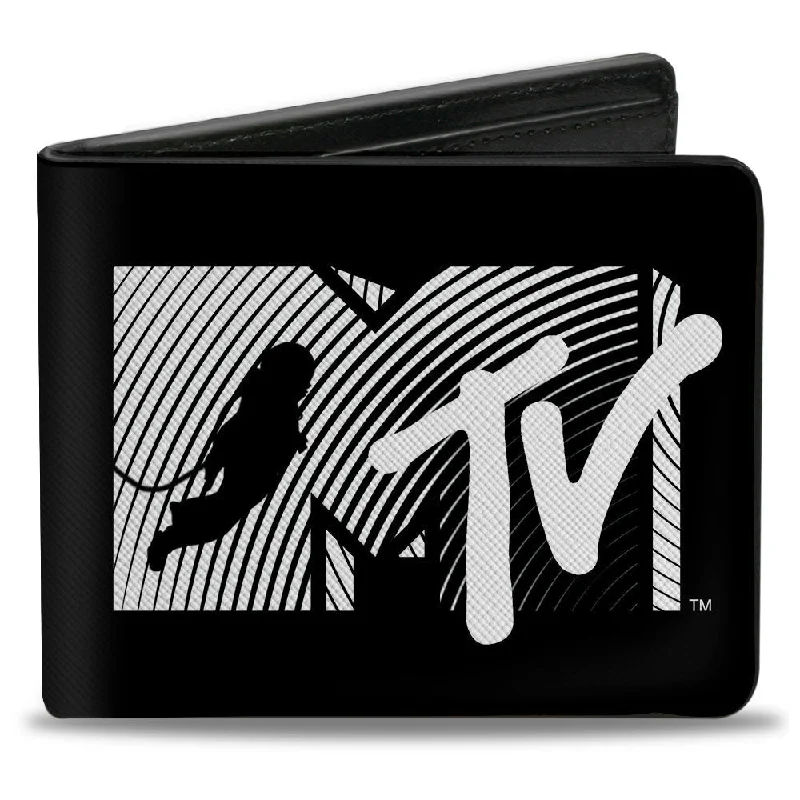 Money clips with magnetic closureBi-Fold Wallet - MTV Moon Man Logo Black/White