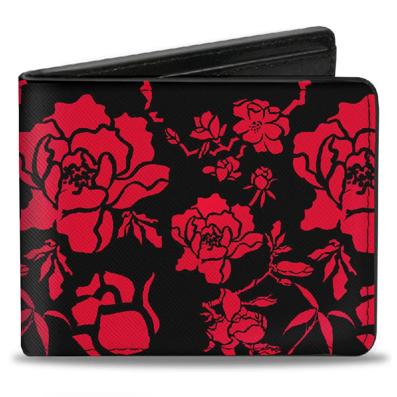 Best money clips for cash and cardsBi-Fold Wallet - Mulan Flower Blossoms + Mushu Cri-kee Icon Black Red Gold