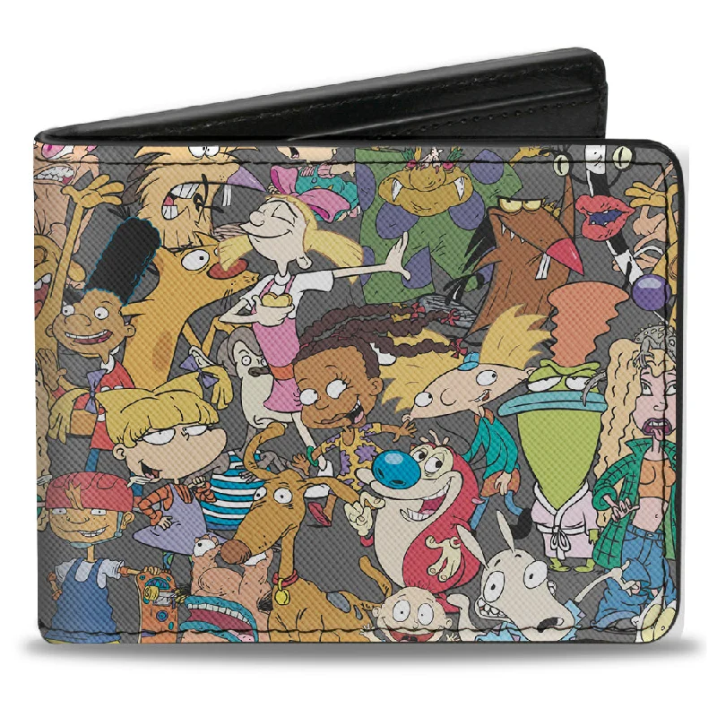 Custom money clips for corporate giftsBi-Fold Wallet - Nick 90's Rewind Multi Character Mash Up Collage Gray