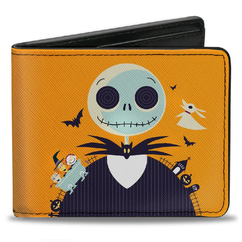 Custom money clips for corporate giftsBi-Fold Wallet - Nightmare Before Christmas Stylized Jack Cemetery Pose + Jack and Sally Spiral Hill Scene Ooogie Boogie Dice Pose Orange