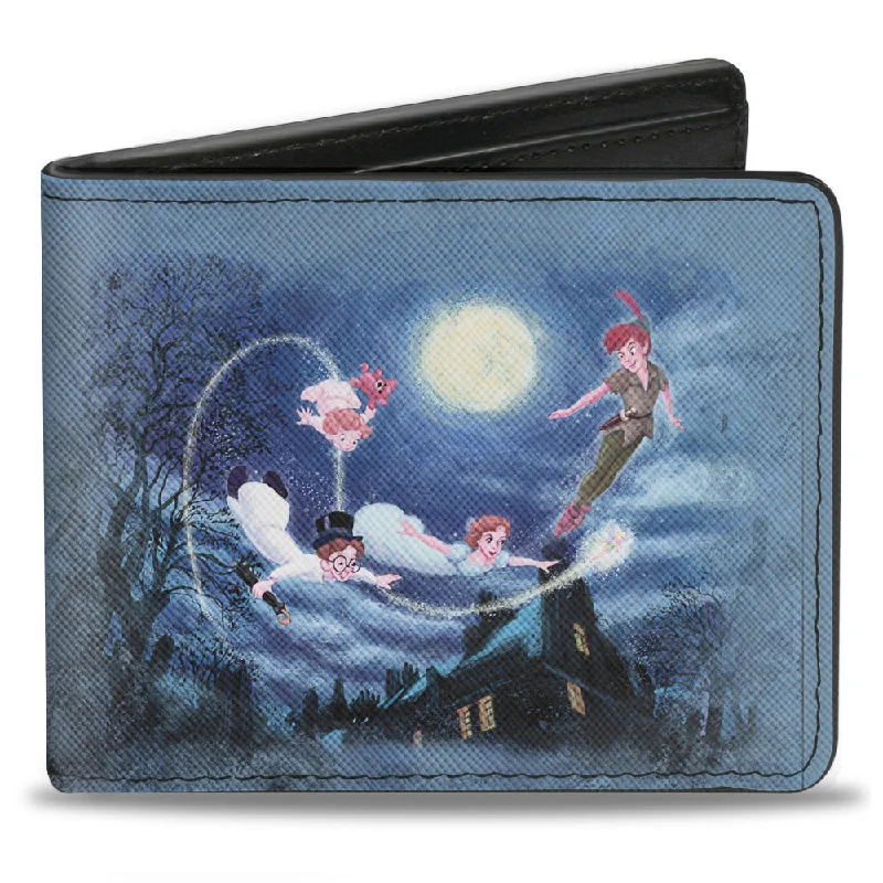 Money clips for women with sleek designsBi-Fold Wallet - Peter Pan Flying Scene + TAKE ME TO NEVERLAND Blues Golds White