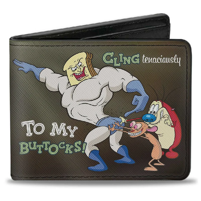 Vintage-style money clips for collectorsBi-Fold Wallet - Powdered Toastman CLING TENACIOUSLY TO MY BUTTOCKS! + REN AND STIMPY Logo Black Vintage-style money clips for collectorsBi-Fold Wallet - Powdered Toastman CLING TENACIOUSLY TO MY BUTTOCKS! + REN AND STIMPY Logo Black