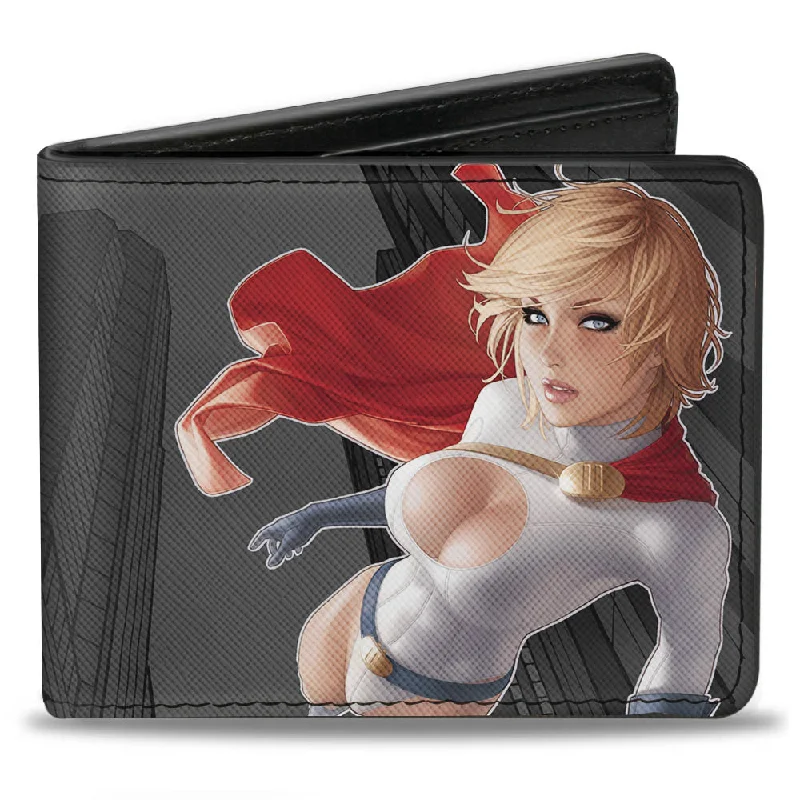 Luxury leather money clips with card slotsBi-Fold Wallet - Power Girl Up Up & Away Issue #27 Cover Pose Buildings Grays
