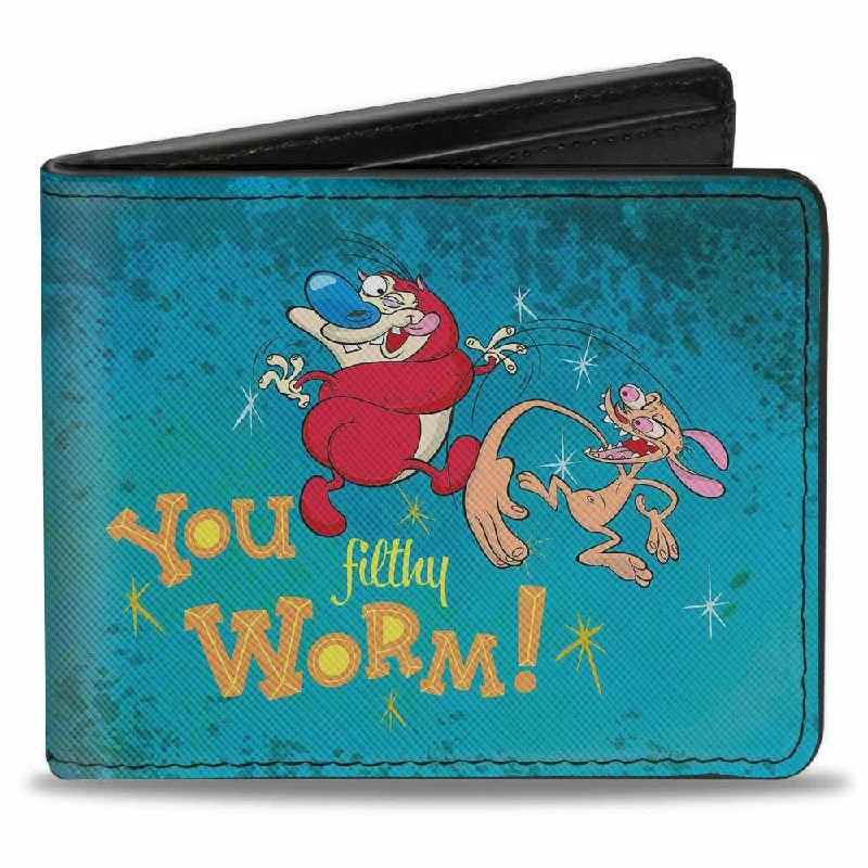 Personalized engraved money clips for menBi-Fold Wallet - Ren Slapping Stimpy YOU FILTHY WORM!