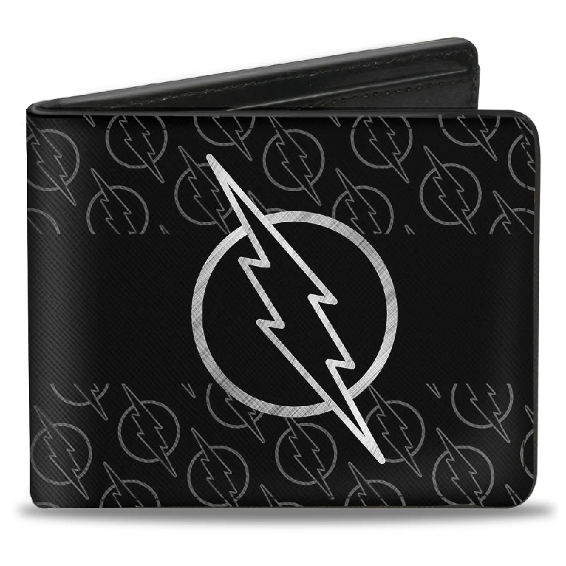 Luxury leather money clips with card slotsBi-Fold Wallet - Reverse Flash Logo Stripe Logo Monogram Black Grays