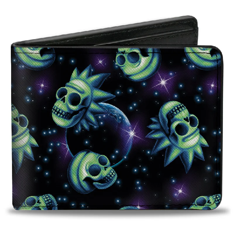Money clips for women with sleek designsBi-Fold Wallet - Rick and Morty Glow Skull in Space Scattered Black Blues Greens Money clips for women with sleek designsBi-Fold Wallet - Rick and Morty Glow Skull in Space Scattered Black Blues Greens