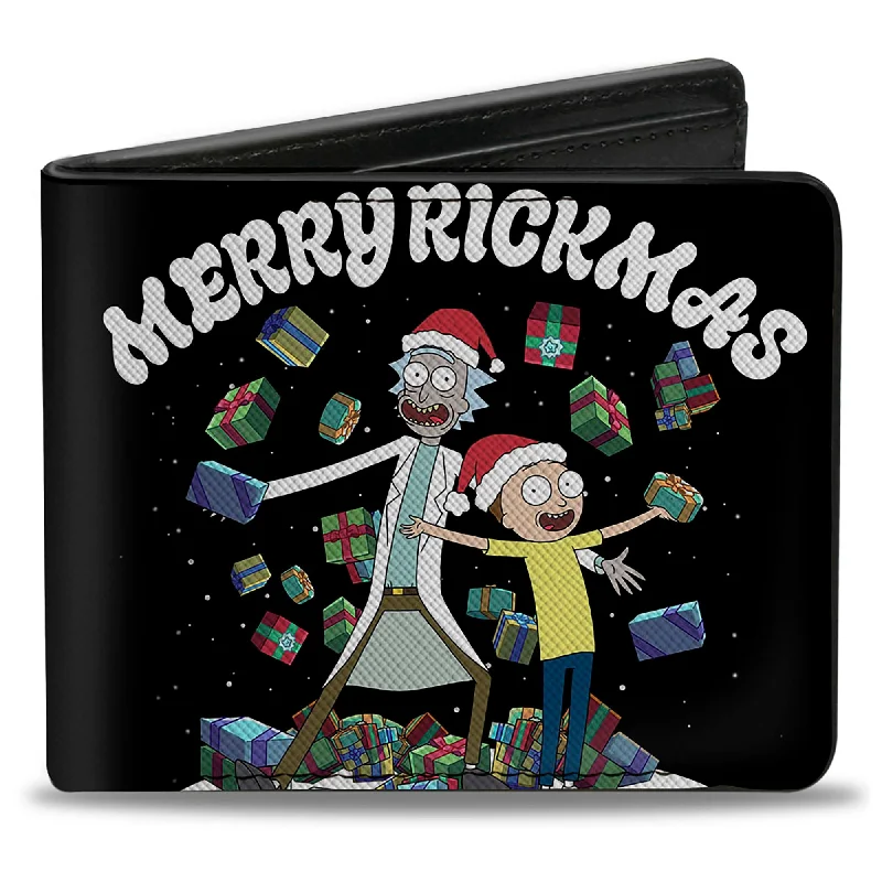 Luxury leather money clips with card slotsBi-Fold Wallet - Rick and Morty Holiday MERRY RICKMAS Pose + HAPPY HUMAN HOLIDAY Black