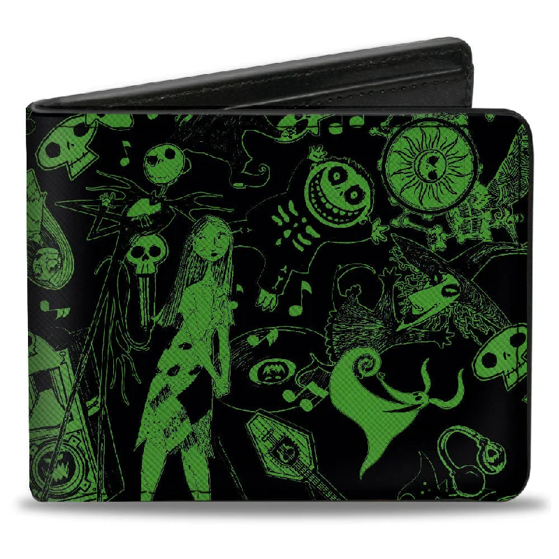 Personalized engraved money clips for menBi-Fold Wallet - The Nightmare Before Christmas Character Collage Black Green