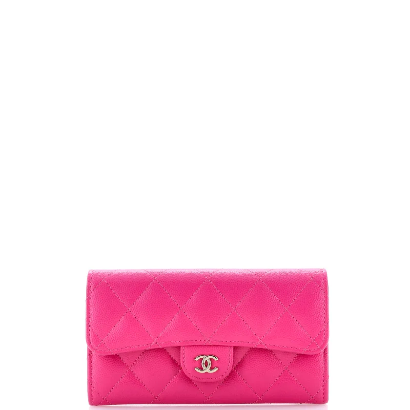 Money clips with RFID protectionCC Gusset Classic Flap Wallet Quilted Caviar Medium